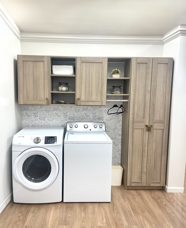 custom laundry room open shelving